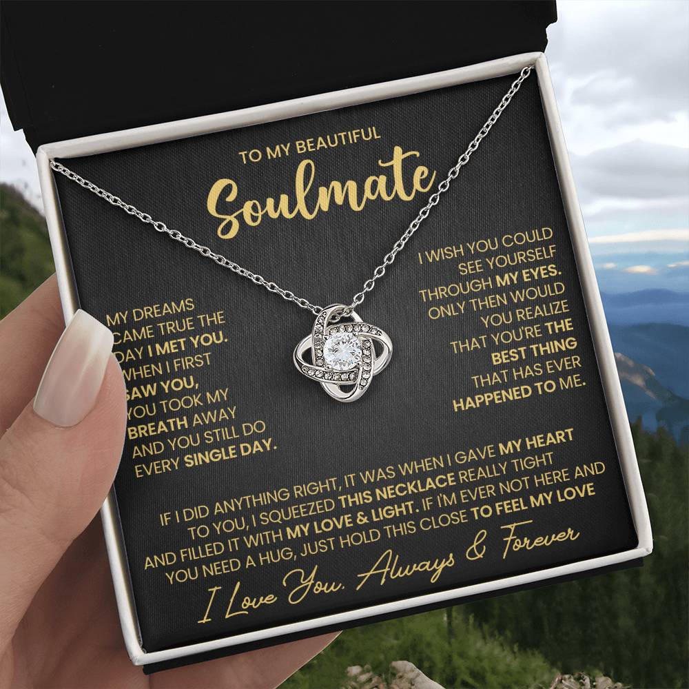 To My Beautiful Soulmate Necklace for Women, Girlfriend- My Soulmate Love Knot Necklace Gifts for Her Anniversary Future Wife I Met You Girl Friend Necklace with Card & Box