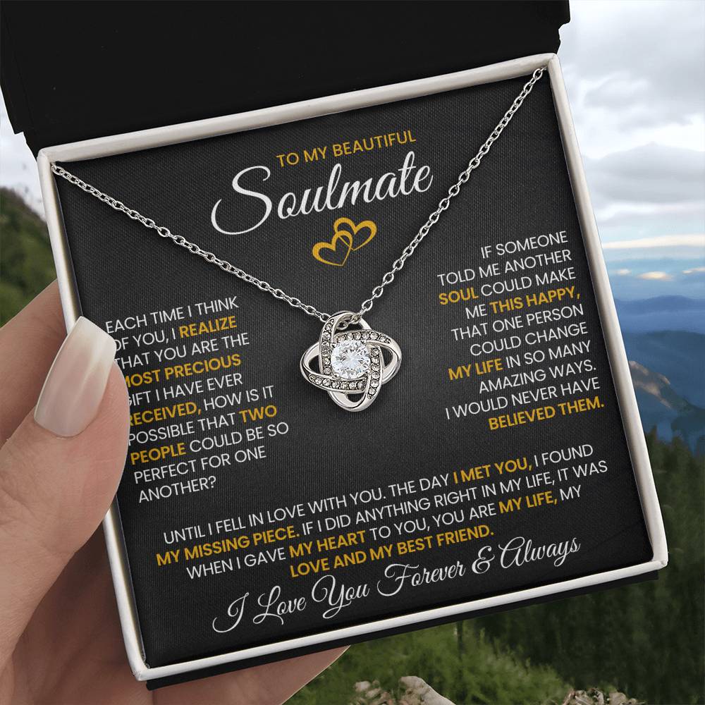 To My Beautiful Soulmate Necklace for Women, Girlfriend- My Soulmate Love Knot Necklace Gifts for Her Anniversary Future Wife Pefect for One Another Girl Friend Necklace with Card & Box