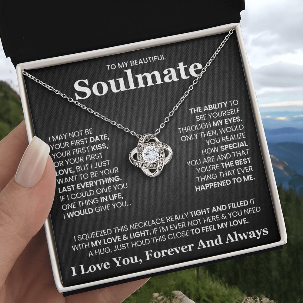 To My Beautiful Soulmate Necklace for Wife Women, Girlfriend Feel My Love - My Soulmate Love Knot Necklace Gifts for Her Anniversary Future Wife Girl Friend Necklace with Card & Box