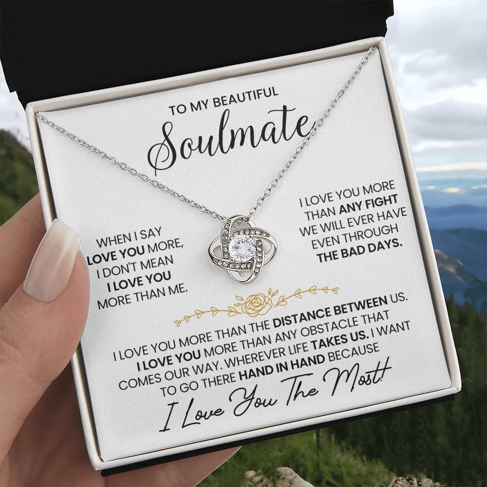 To My Beautiful Soulmate Necklace for Women, Girlfriend- My Soulmate Love Knot Necklace Gifts for Her Anniversary Future Wife Distance Between Us Girl Friend Necklace with Card & Box