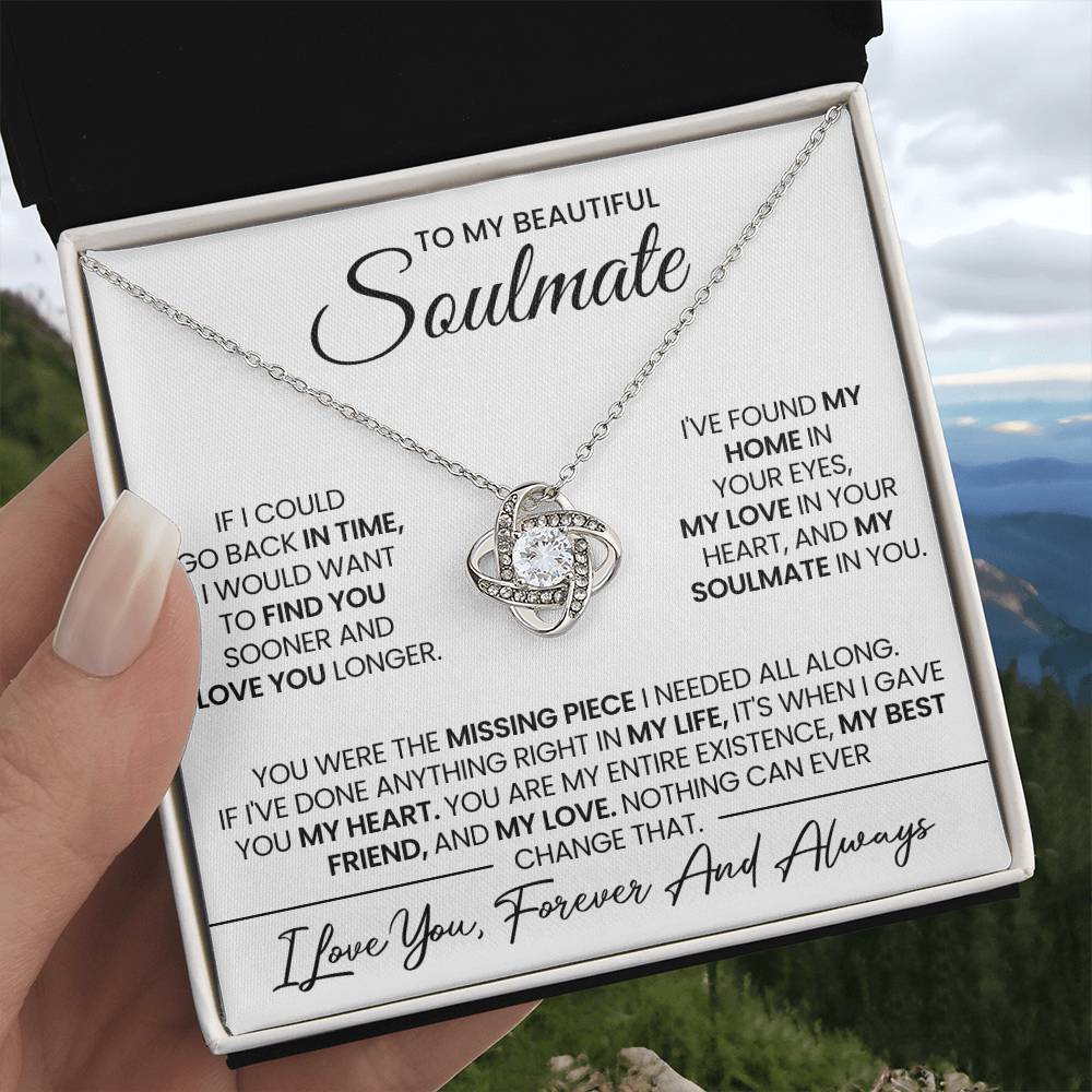 To My Beautiful Soulmate Necklace for Women, Girlfriend- My Soulmate Love Knot Necklace Gifts for Her Anniversary Future Wife Girl Friend My Love In Your Heart Necklace with Card & Box