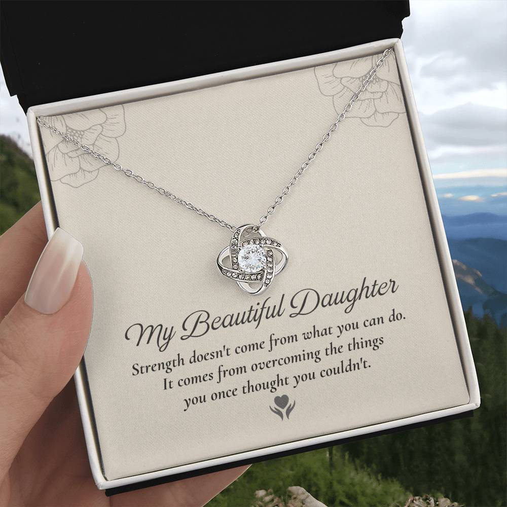 To My Daughter Love Knot Necklace – Strength Through Every Challenge