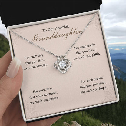 To Our Amazing Granddaughter Love Knot Necklace – Joy, Faith, Peace & Hope — product thumbnail 5