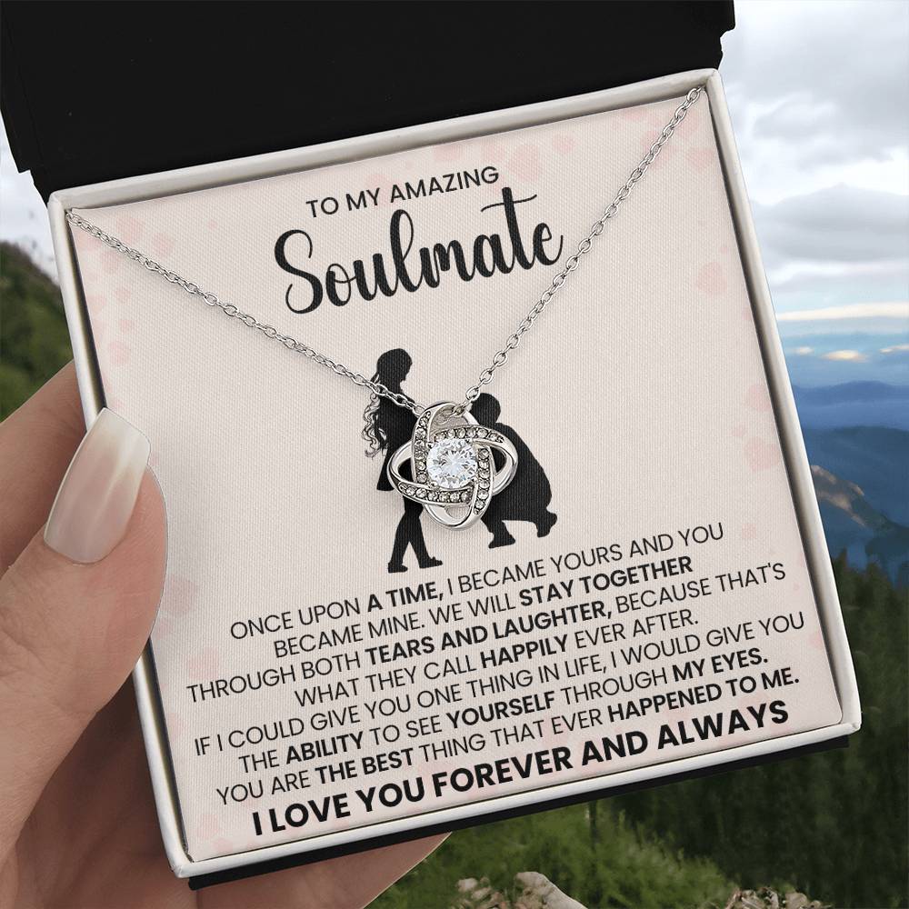 o My Beautiful Soulmate Necklace for Women, Girlfriend- My Soulmate Love Knot Necklace Gifts for Her Anniversary Future Wife You are The Best Happened to Me Girl Friend Necklace with Card & Box