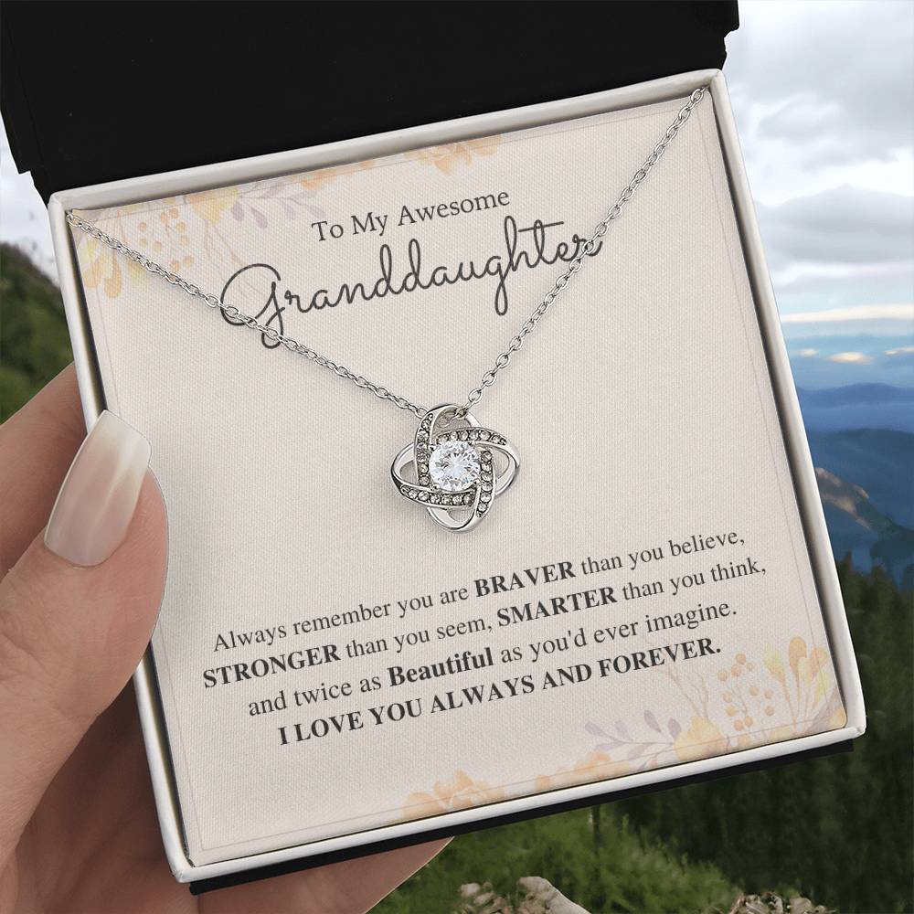 To My Awesome Granddaughter Love Knot Necklace – Braver Than You Believe — product image 5