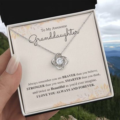 To My Awesome Granddaughter Love Knot Necklace – Braver Than You Believe — product thumbnail 5