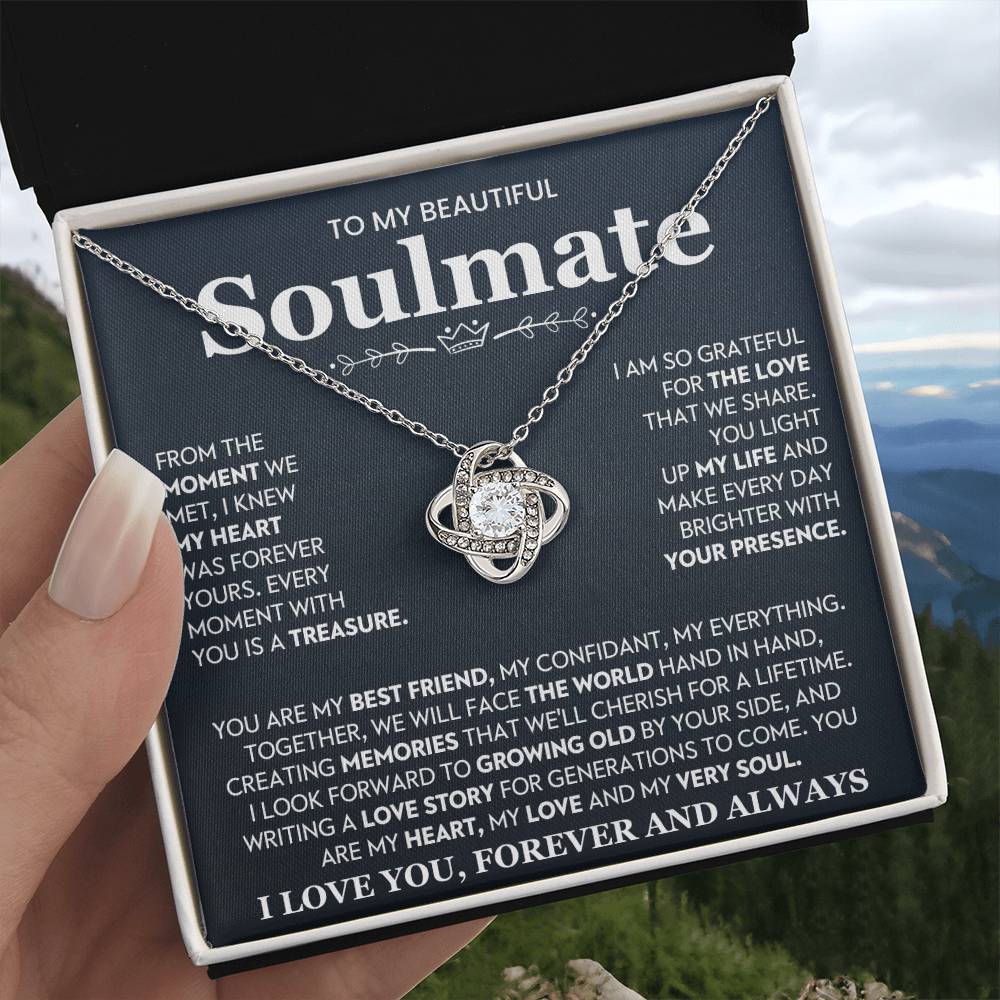 To My Beautiful Soulmate Necklace for Women, Girlfriend- My Soulmate Love Knot Necklace Gifts for Her Anniversary Future Wife You Are My Best Friend Girl Friend Necklace with Card & Box