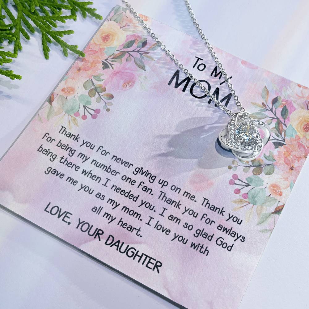 To My Mom Gift Love Knot Necklace From Daughter With Message Card Moth