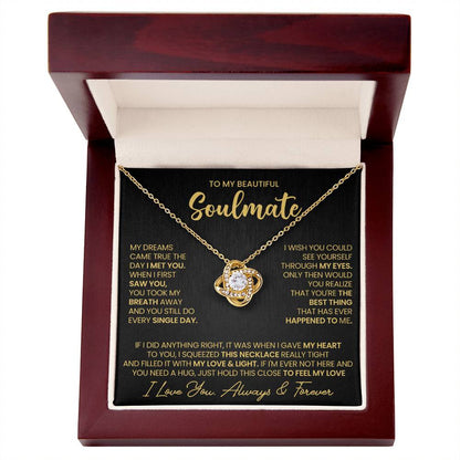 To My Beautiful Soulmate Necklace for Women, Girlfriend- My Soulmate Love Knot Necklace Gifts for Her Anniversary Future Wife I Met You Girl Friend Necklace with Card & Box