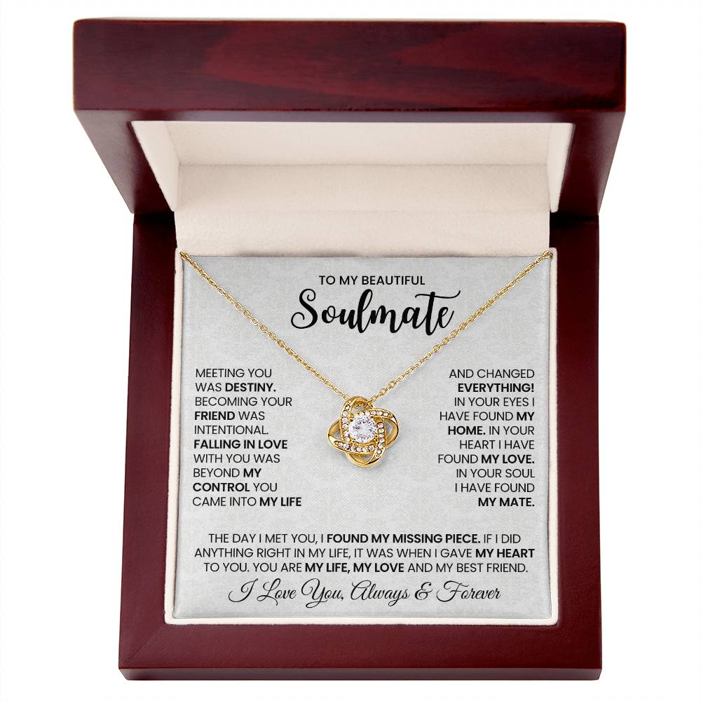 To My Beautiful Soulmate Necklace for Women, Girlfriend- My Soulmate Love Knot Necklace Gifts for Her Anniversary Future Wife Found My Love Girl Friend Necklace with Card & Box