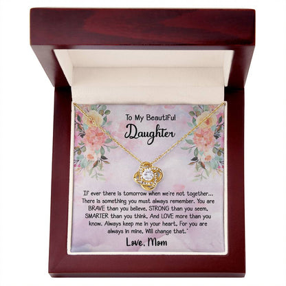 To My Daughter Love Knot Necklace Gift With Beautiful Message Card - B