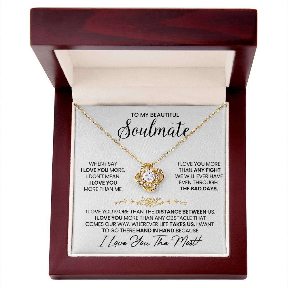 To My Beautiful Soulmate Necklace for Women, Girlfriend- My Soulmate Love Knot Necklace Gifts for Her Anniversary Future Wife Distance Between Us Girl Friend Necklace with Card & Box