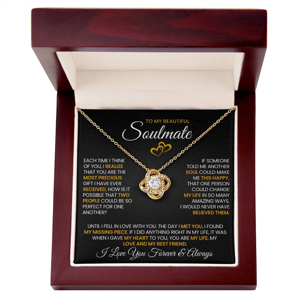 To My Beautiful Soulmate Necklace for Women, Girlfriend- My Soulmate Love Knot Necklace Gifts for Her Anniversary Future Wife Pefect for One Another Girl Friend Necklace with Card & Box