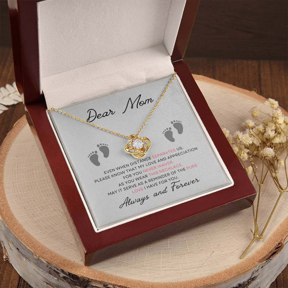 Dear Mom, Always and Forever Message Card Gift Love Knot Necklace From Daughter With Message Card Mother's Day Necklace Gift for Mom, Mother Necklace, Mom Birthday Present From Daughter