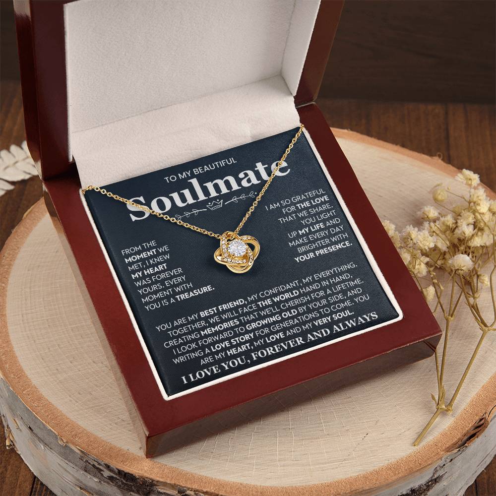 To My Beautiful Soulmate Necklace for Women, Girlfriend- My Soulmate Love Knot Necklace Gifts for Her Anniversary Future Wife You Are My Best Friend Girl Friend Necklace with Card & Box