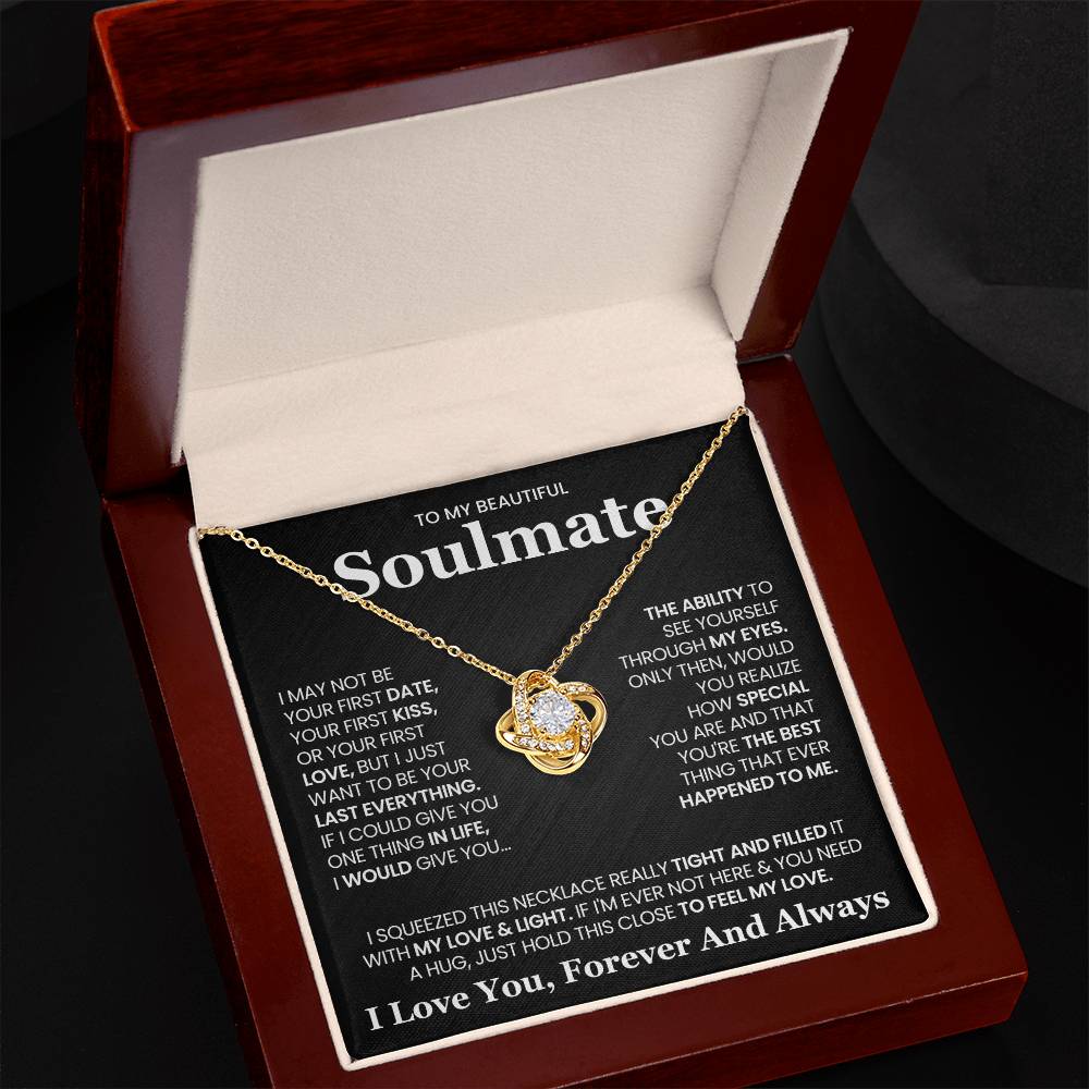 To My Beautiful Soulmate Necklace for Wife Women, Girlfriend Feel My Love - My Soulmate Love Knot Necklace Gifts for Her Anniversary Future Wife Girl Friend Necklace with Card & Box