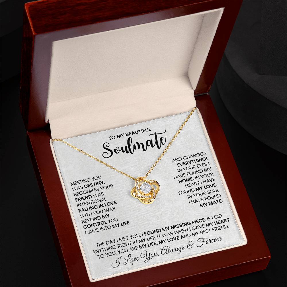 To My Beautiful Soulmate Necklace for Women, Girlfriend- My Soulmate Love Knot Necklace Gifts for Her Anniversary Future Wife Found My Love Girl Friend Necklace with Card & Box
