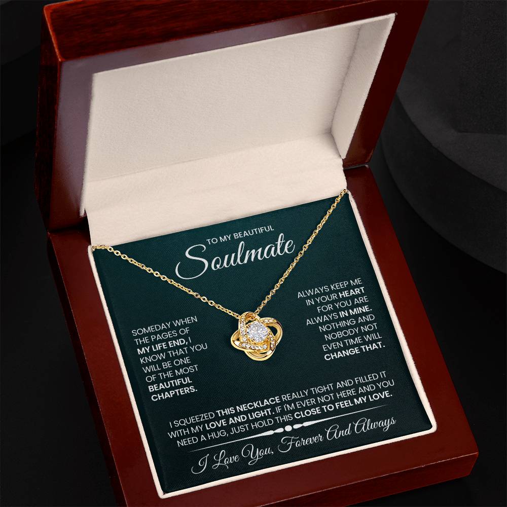 To My Beautiful Soulmate Necklace for Women, Girlfriend- My Soulmate Love Knot Necklace Gifts for Her Anniversary Future Wife Beautiful Chapter Girl Friend Necklace with Card & Box