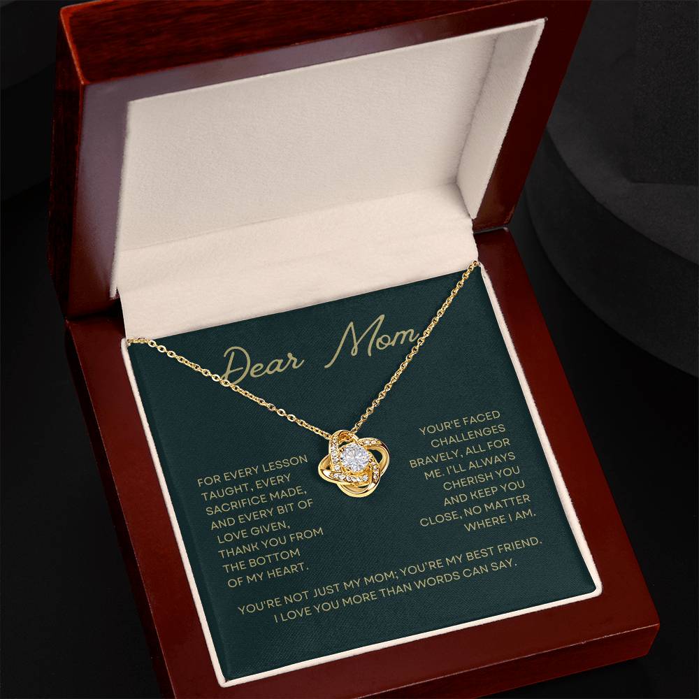 Dear Mom For Every Lesson Gift Love Knot Necklace From Daughter With Message Card Mother's Day Necklace Gift for Mom, Mother Necklace, Mom Birthday Present From Daughter