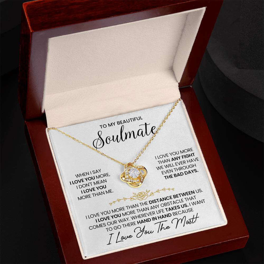 To My Beautiful Soulmate Necklace for Women, Girlfriend- My Soulmate Love Knot Necklace Gifts for Her Anniversary Future Wife Distance Between Us Girl Friend Necklace with Card & Box