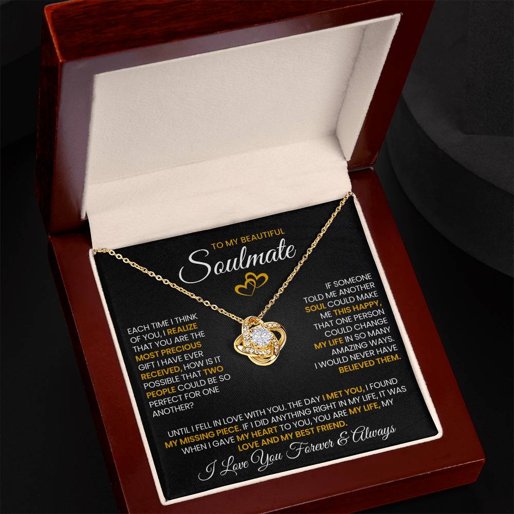 To My Beautiful Soulmate Necklace for Women, Girlfriend- My Soulmate Love Knot Necklace Gifts for Her Anniversary Future Wife Pefect for One Another Girl Friend Necklace with Card & Box