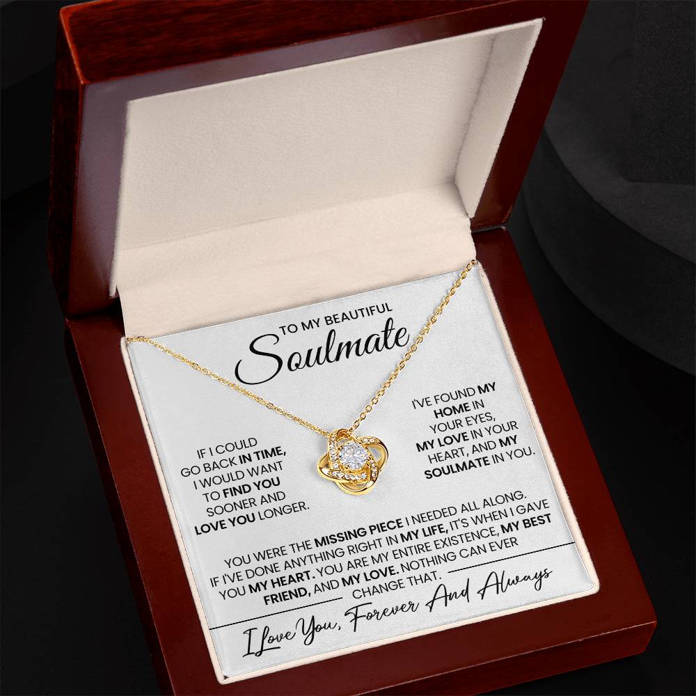 To My Beautiful Soulmate Necklace for Women, Girlfriend- My Soulmate Love Knot Necklace Gifts for Her Anniversary Future Wife Girl Friend My Love In Your Heart Necklace with Card & Box