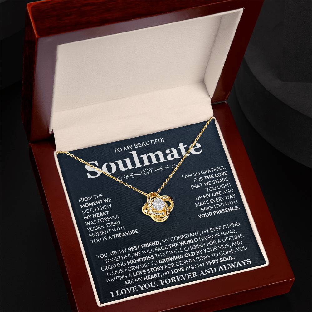 To My Beautiful Soulmate Necklace for Women, Girlfriend- My Soulmate Love Knot Necklace Gifts for Her Anniversary Future Wife You Are My Best Friend Girl Friend Necklace with Card & Box