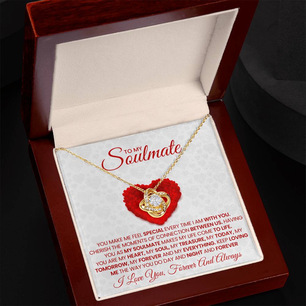 To My Soulmate Valentine's Day Couple Necklace for Wife Women, Girlfriend Queen You Are - My Soulmate Love Knot Necklace Gifts for Her Anniversary Future Wife Girl Friend Necklace with Card & Box