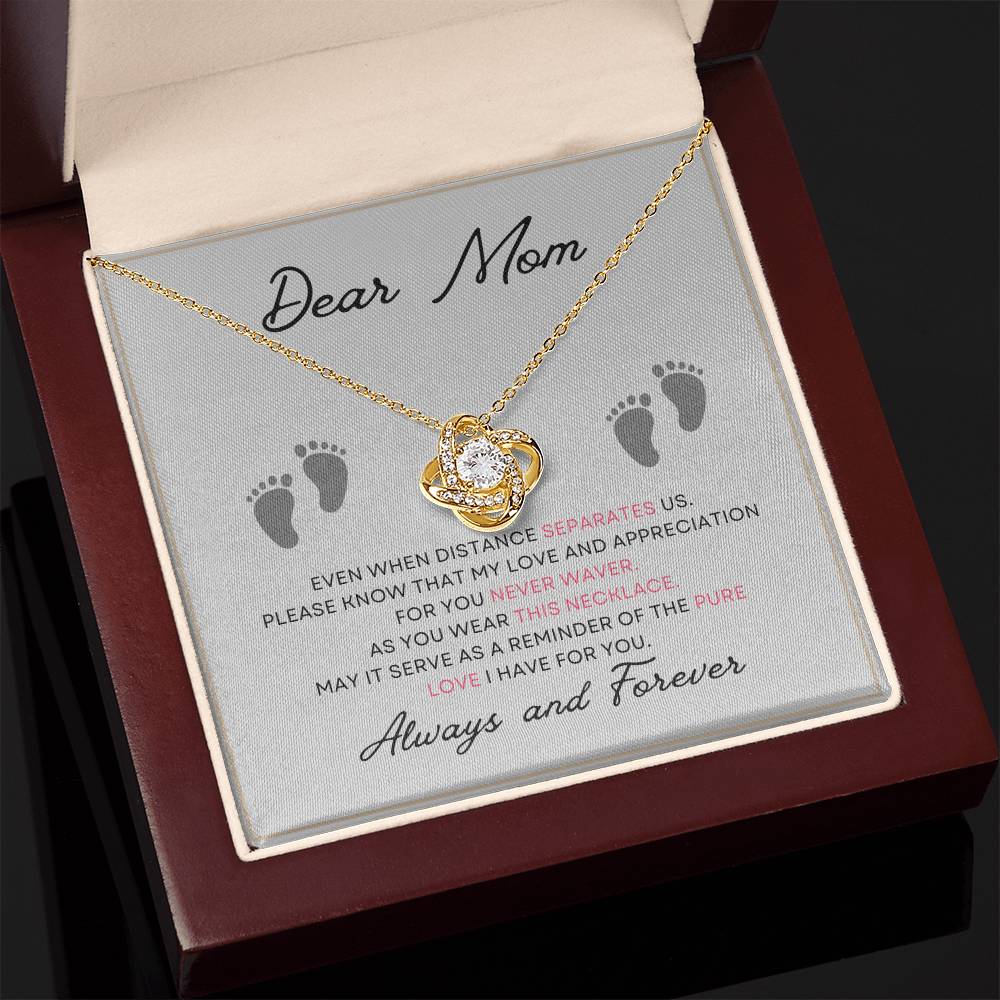 Dear Mom, Always and Forever Message Card Gift Love Knot Necklace From Daughter With Message Card Mother's Day Necklace Gift for Mom, Mother Necklace, Mom Birthday Present From Daughter