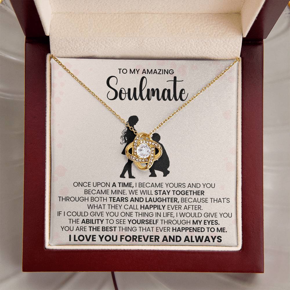 o My Beautiful Soulmate Necklace for Women, Girlfriend- My Soulmate Love Knot Necklace Gifts for Her Anniversary Future Wife You are The Best Happened to Me Girl Friend Necklace with Card & Box