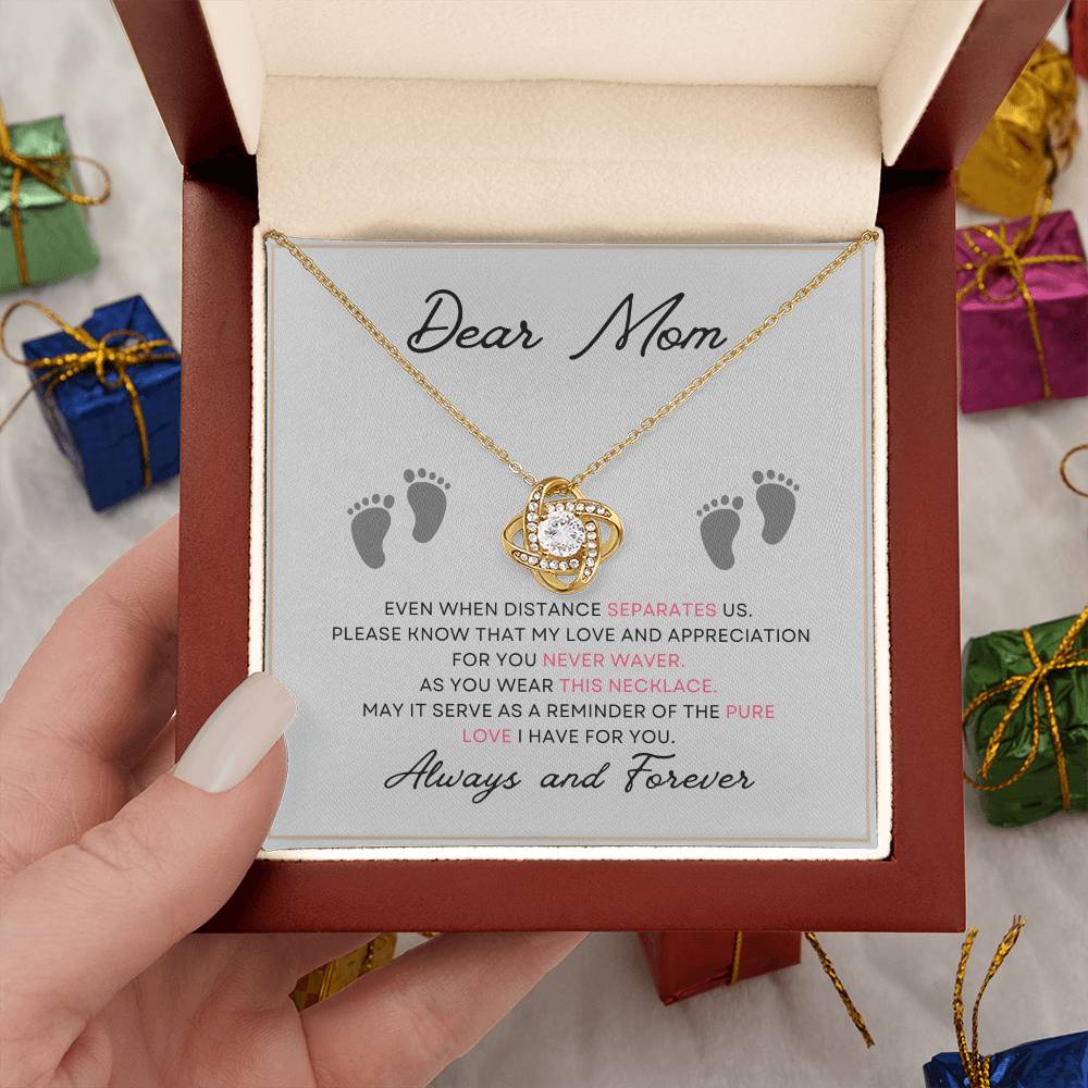 Dear Mom, Always and Forever Message Card Gift Love Knot Necklace From Daughter With Message Card Mother's Day Necklace Gift for Mom, Mother Necklace, Mom Birthday Present From Daughter