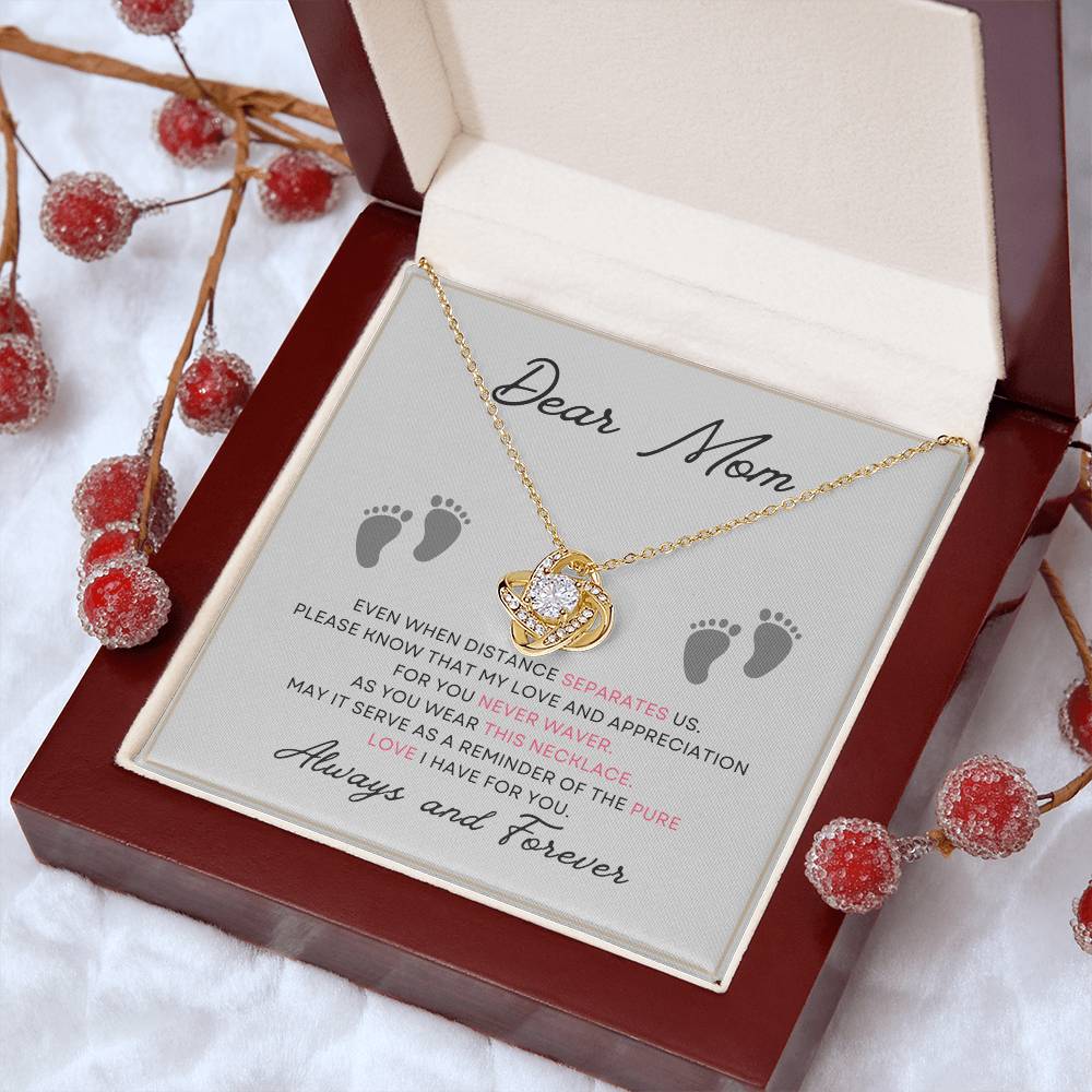 Dear Mom, Always and Forever Message Card Gift Love Knot Necklace From Daughter With Message Card Mother's Day Necklace Gift for Mom, Mother Necklace, Mom Birthday Present From Daughter