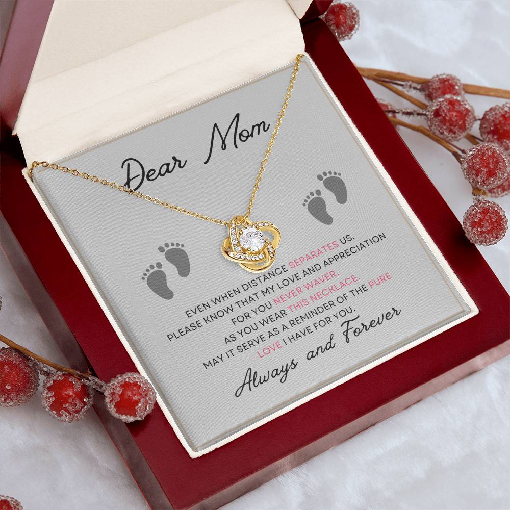 Dear Mom, Always and Forever Message Card Gift Love Knot Necklace From Daughter With Message Card Mother's Day Necklace Gift for Mom, Mother Necklace, Mom Birthday Present From Daughter