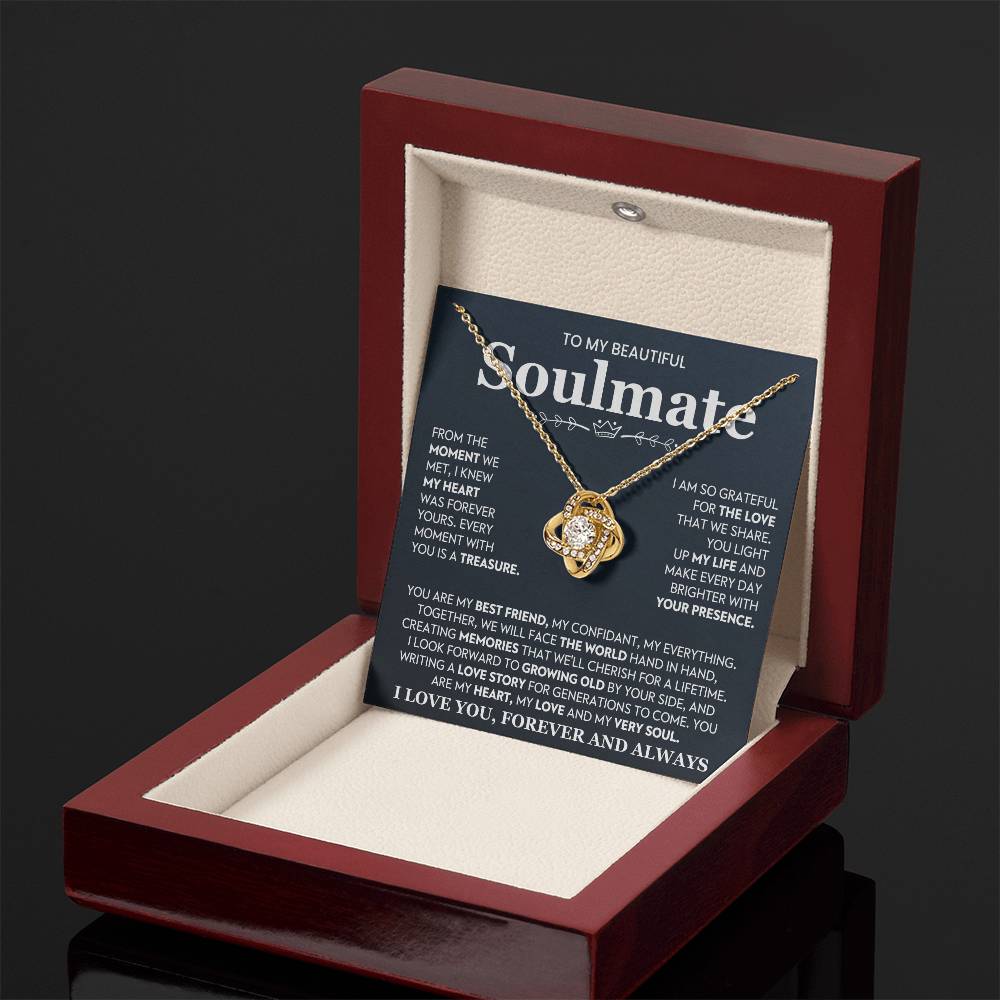 To My Beautiful Soulmate Necklace for Women, Girlfriend- My Soulmate Love Knot Necklace Gifts for Her Anniversary Future Wife You Are My Best Friend Girl Friend Necklace with Card & Box