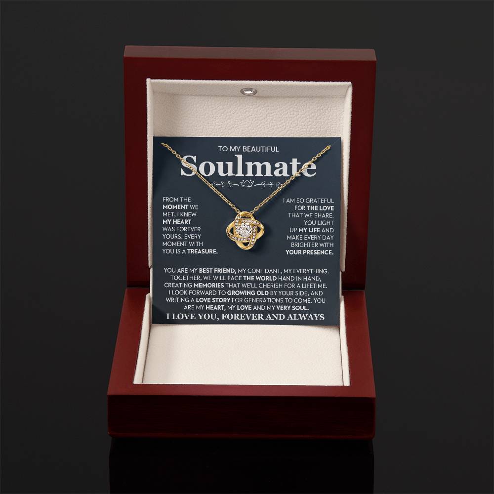 To My Beautiful Soulmate Necklace for Women, Girlfriend- My Soulmate Love Knot Necklace Gifts for Her Anniversary Future Wife You Are My Best Friend Girl Friend Necklace with Card & Box