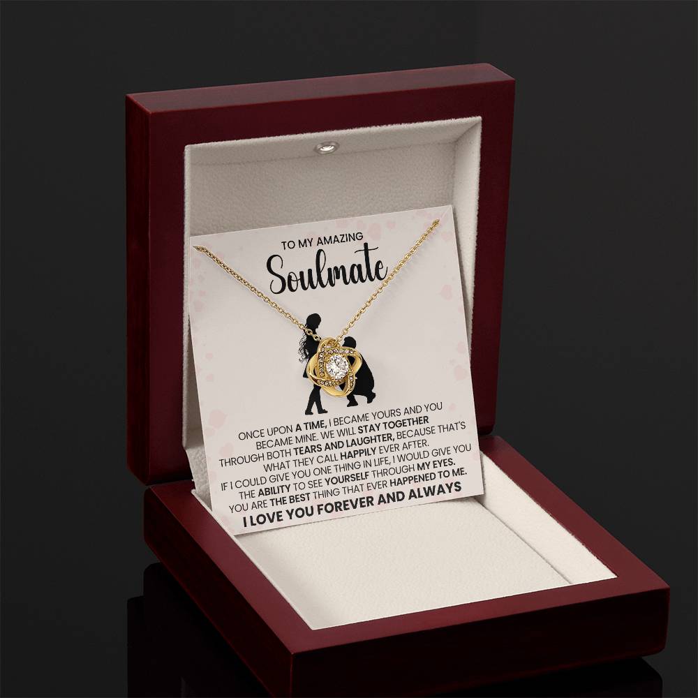 o My Beautiful Soulmate Necklace for Women, Girlfriend- My Soulmate Love Knot Necklace Gifts for Her Anniversary Future Wife You are The Best Happened to Me Girl Friend Necklace with Card & Box