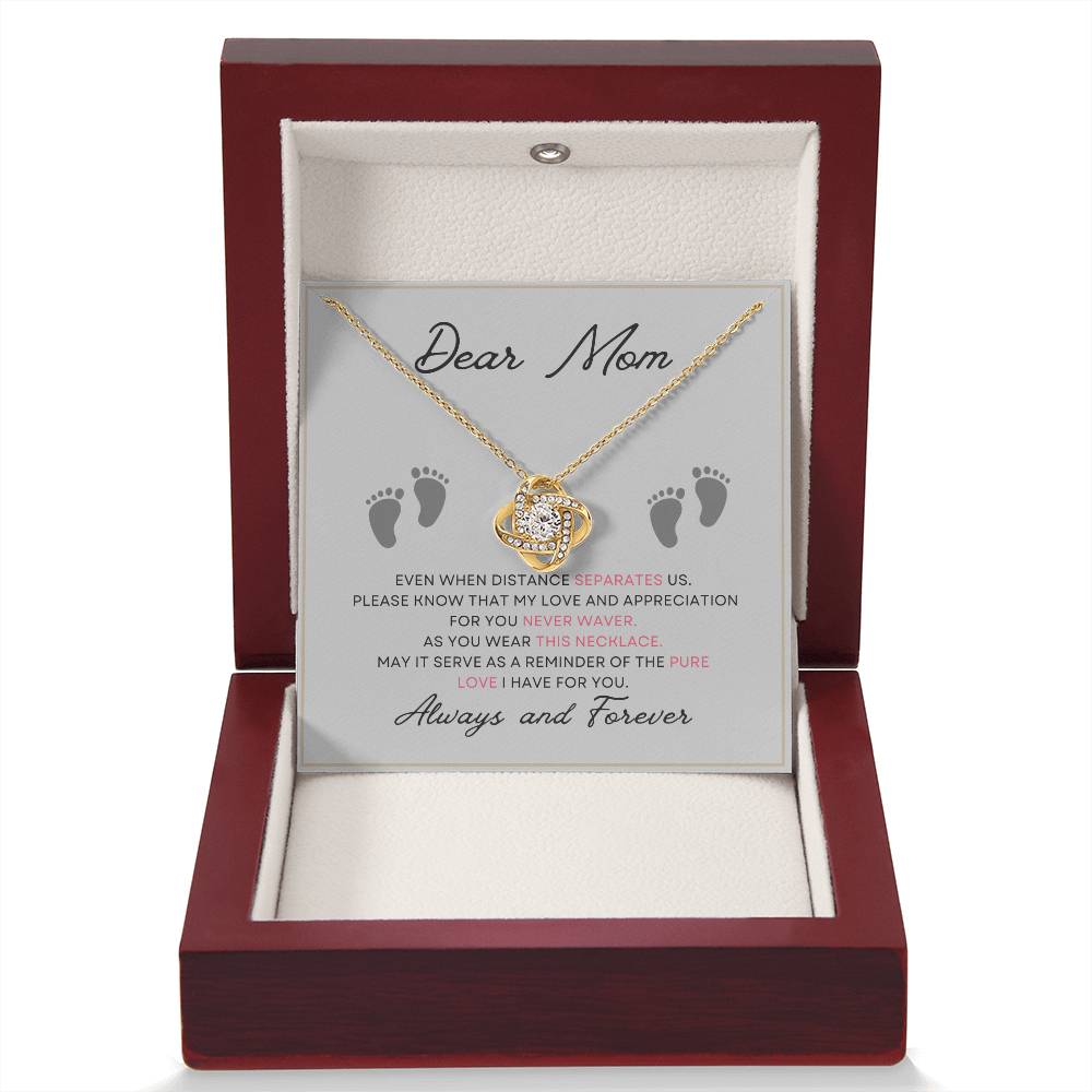 Dear Mom, Always and Forever Message Card Gift Love Knot Necklace From Daughter With Message Card Mother's Day Necklace Gift for Mom, Mother Necklace, Mom Birthday Present From Daughter