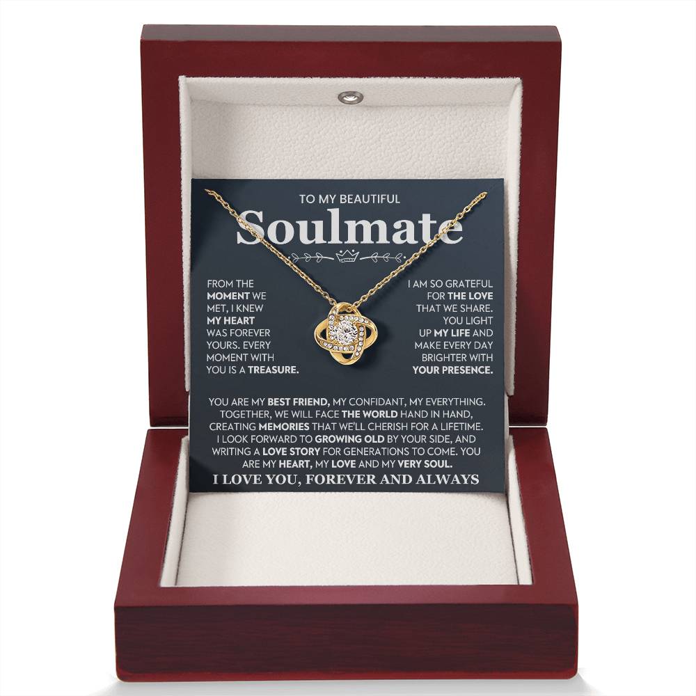 To My Beautiful Soulmate Necklace for Women, Girlfriend- My Soulmate Love Knot Necklace Gifts for Her Anniversary Future Wife You Are My Best Friend Girl Friend Necklace with Card & Box