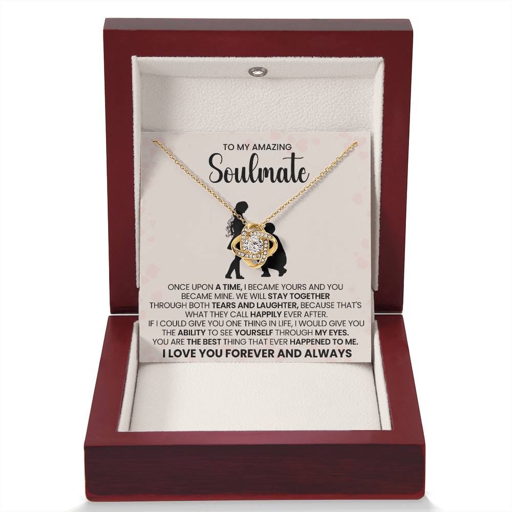 o My Beautiful Soulmate Necklace for Women, Girlfriend- My Soulmate Love Knot Necklace Gifts for Her Anniversary Future Wife You are The Best Happened to Me Girl Friend Necklace with Card & Box