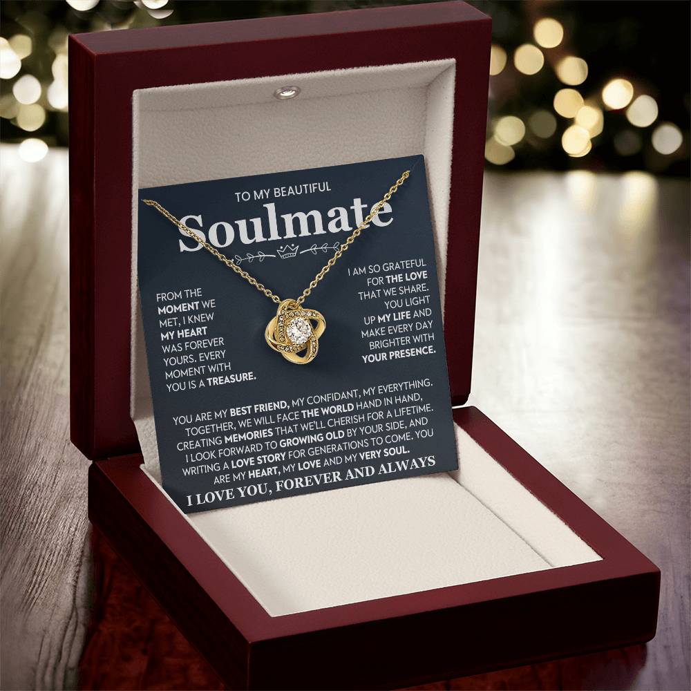 To My Beautiful Soulmate Necklace for Women, Girlfriend- My Soulmate Love Knot Necklace Gifts for Her Anniversary Future Wife You Are My Best Friend Girl Friend Necklace with Card & Box