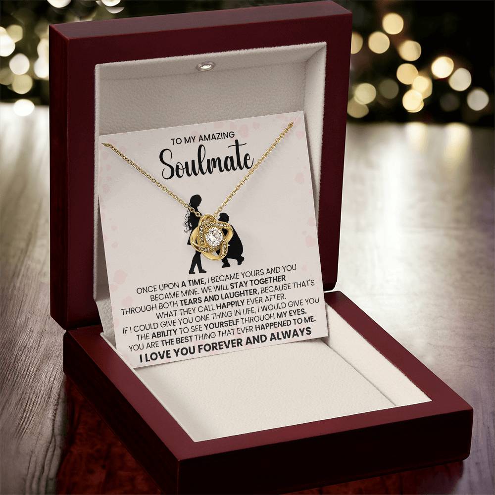 o My Beautiful Soulmate Necklace for Women, Girlfriend- My Soulmate Love Knot Necklace Gifts for Her Anniversary Future Wife You are The Best Happened to Me Girl Friend Necklace with Card & Box