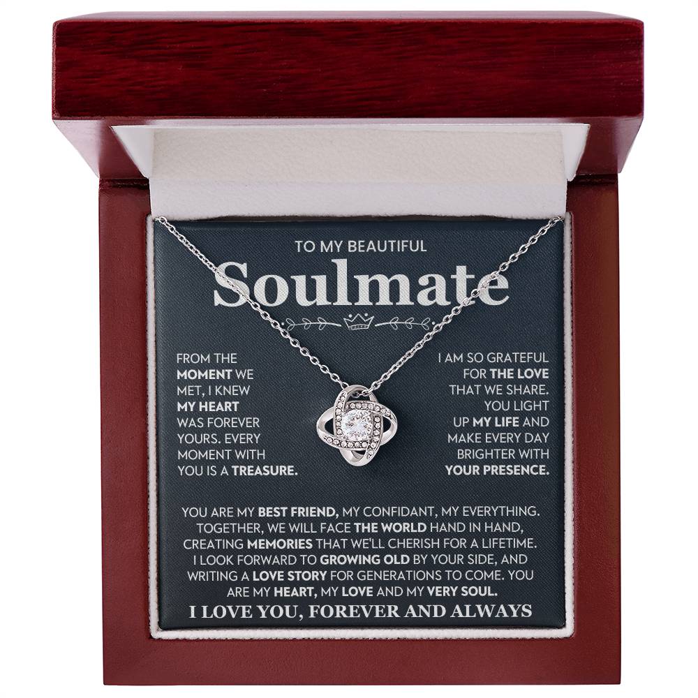 To My Beautiful Soulmate Necklace for Women, Girlfriend- My Soulmate Love Knot Necklace Gifts for Her Anniversary Future Wife You Are My Best Friend Girl Friend Necklace with Card & Box