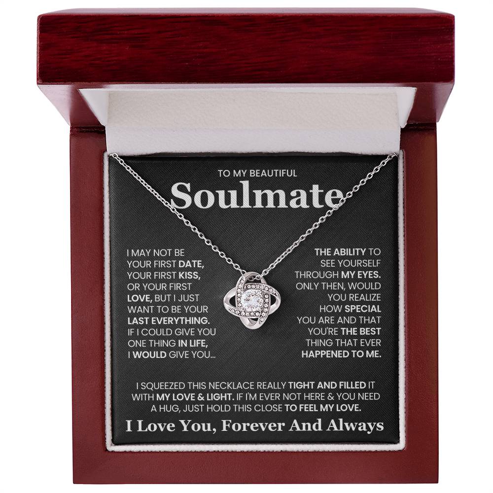 To My Beautiful Soulmate Necklace for Wife Women, Girlfriend Feel My Love - My Soulmate Love Knot Necklace Gifts for Her Anniversary Future Wife Girl Friend Necklace with Card & Box