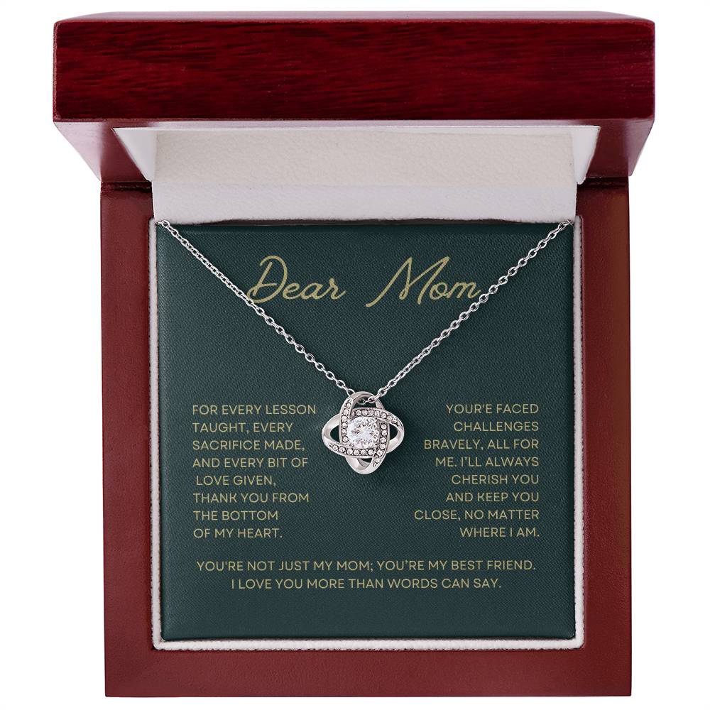 Dear Mom For Every Lesson Gift Love Knot Necklace From Daughter With Message Card Mother's Day Necklace Gift for Mom, Mother Necklace, Mom Birthday Present From Daughter