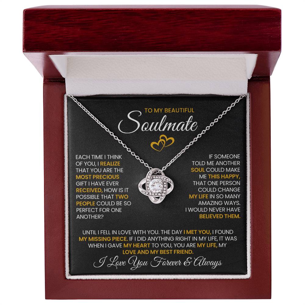 To My Beautiful Soulmate Necklace for Women, Girlfriend- My Soulmate Love Knot Necklace Gifts for Her Anniversary Future Wife Pefect for One Another Girl Friend Necklace with Card & Box