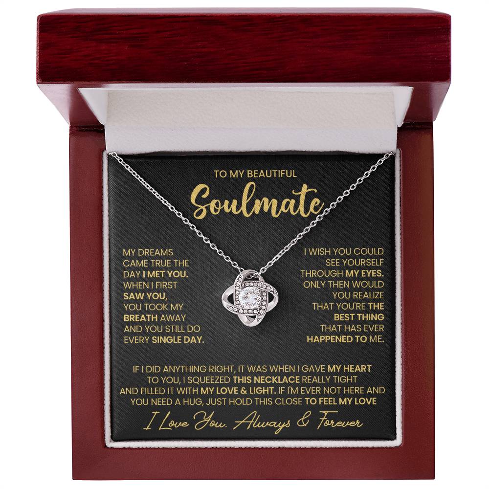 To My Beautiful Soulmate Necklace for Women, Girlfriend- My Soulmate Love Knot Necklace Gifts for Her Anniversary Future Wife I Met You Girl Friend Necklace with Card & Box