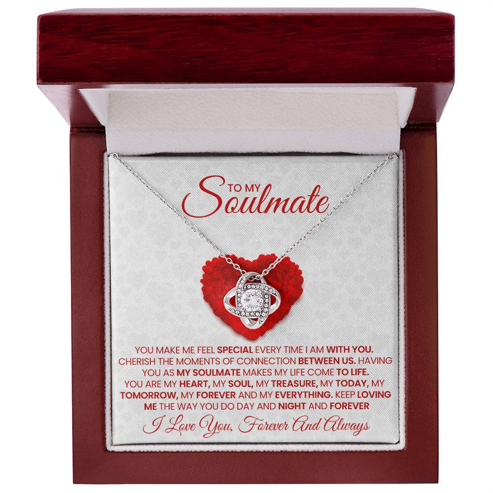 To My Soulmate Valentine's Day Couple Necklace for Wife Women, Girlfriend Queen You Are - My Soulmate Love Knot Necklace Gifts for Her Anniversary Future Wife Girl Friend Necklace with Card & Box