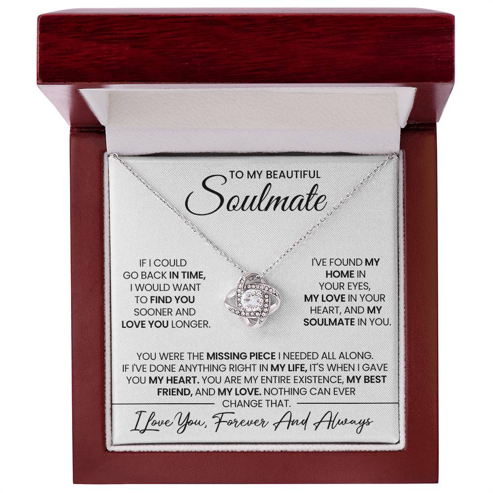 To My Beautiful Soulmate Necklace for Women, Girlfriend- My Soulmate Love Knot Necklace Gifts for Her Anniversary Future Wife Girl Friend My Love In Your Heart Necklace with Card & Box