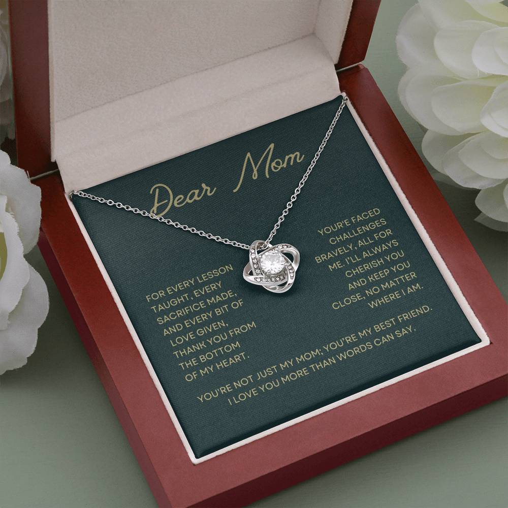 Dear Mom For Every Lesson Gift Love Knot Necklace From Daughter With Message Card Mother's Day Necklace Gift for Mom, Mother Necklace, Mom Birthday Present From Daughter