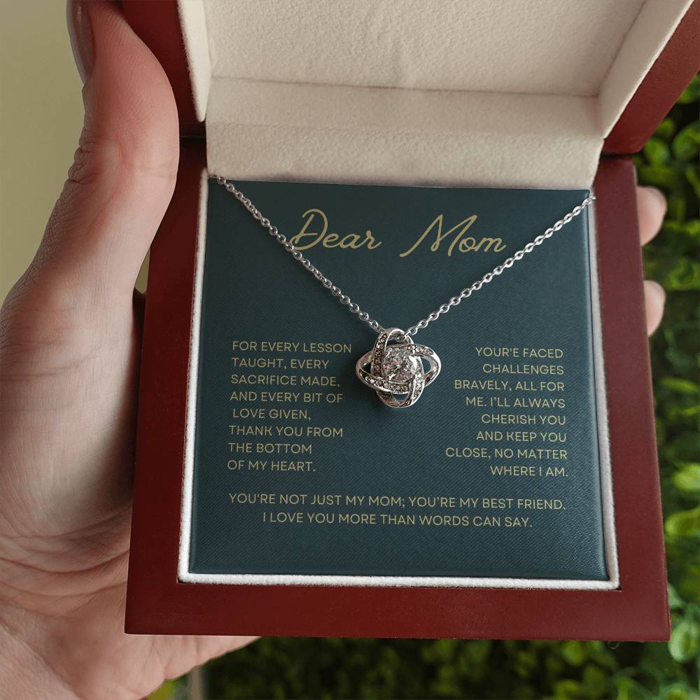 Dear Mom For Every Lesson Gift Love Knot Necklace From Daughter With Message Card Mother's Day Necklace Gift for Mom, Mother Necklace, Mom Birthday Present From Daughter